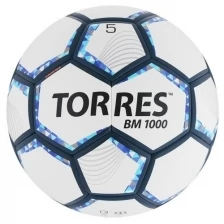TORRES Мяч футбольный TORRES BM 1000, размер 5, 32 панели, мягкий PU, термосшивка, цвет белый/серебряный/синий